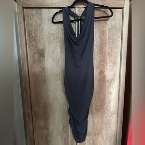 Cocktail midi dress cowl neck open back zipper